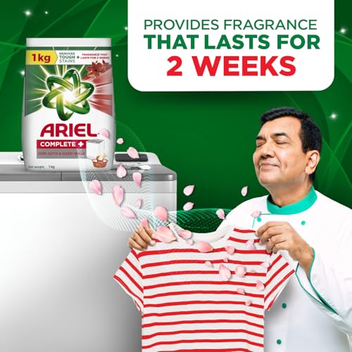 Image of Ariel Complete Detergent Powder - 1kg + 500g free | Removes 100 Tough Stains in 1 wash | Fragrance that lasts for 2 weeks | For Semi Auto Washing Machine & Bucket Wash