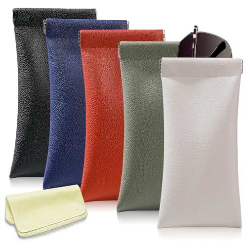 Image of soft glasses case leather sunglass cover squeeze top portable sunglasses case pouch glasses cover for women (5pcs)