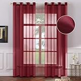 MIULEE 2 Panels Burgundy Red Semi Sheer Window Curtains Elegant Christmas Decor Grommet Top Voile Drapes Window Treatment Linen Textured Panels for Bedroom Living Room (54X84 inch Length)