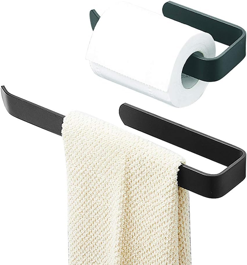 AIFUSI Barra de Toalla de baño de 2 Piezas, Negra, Aluminio, 19CM / 32.5CM de Ducha Unidad de tocador ensamblaje de gabinete de baño [sin perforación]