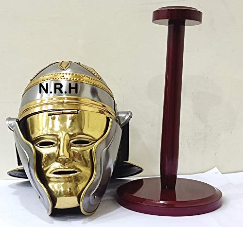 Nautical Replica Hub Medieval Barbuta Helmet Knights Silver Crusader Armour Halloween Helmet (Steel) With Wooden Stand