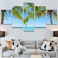 SIGNWIN 5 Panel Canvas Wall Art Modern Art Beach Coastal Multicolor Photography Relax/Calm Tropical for Home Decorations Ready to Hang - 60
