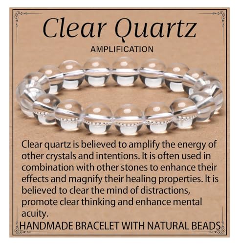 LPBeads Handmade Natural Gemstone Stretch Elastic 10mm Clear Quartz Bracelet Healing Crystal Round Stone Beads Jewelry Gifts for Women Men