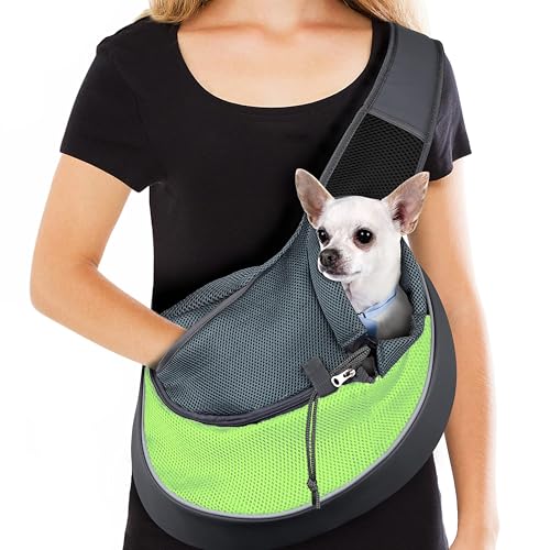 Image of Kraptick Pet Sling Carrier, Pet Carrier Bag for Shitzu Puppy, Cat & Rabbit with Comfortable Adjustable Pouch Single Shoulder Carry Tote Handbag for Pets, Large Size (Green)