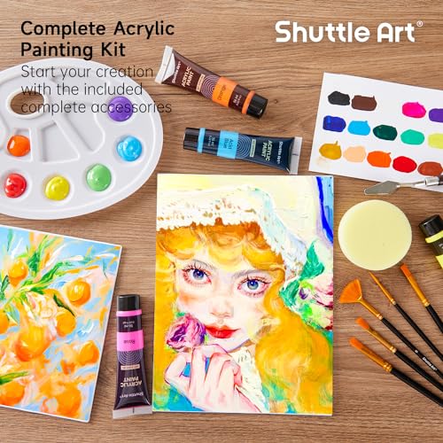 Shuttle Art 48PCS Kit Pintura Acrílica, 30 Tubos (36ml) Pintura Acrílica con 10 Pinceles 5 Lienzos 1 Espátula 1 Paleta, Acrilicos para Pintar para Artista Principiante, Pinturas Acrilicas para Lienzos - imagen 5