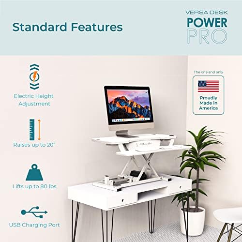 VERSADESK PowerPro Electric Standing Desk Converter - Height Adjustable Desk Riser with Keyboard Tray - Holds 80 lbs - Built-in USB Charging Port - Ergonomic Sit Stand Workstation | White (36 inch) - Thumbnail 4