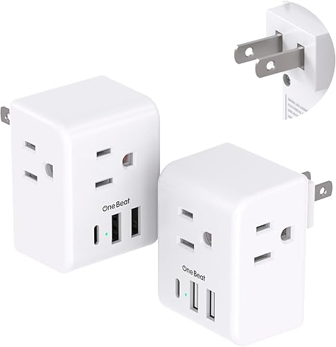 Paquete de 2 adaptadores de enchufe de EE. UU. a Japón, adaptador de enchufe de 2 clavijas a 3 clavijas con 3 salidas de CA, 3 puertos USB (1 USB