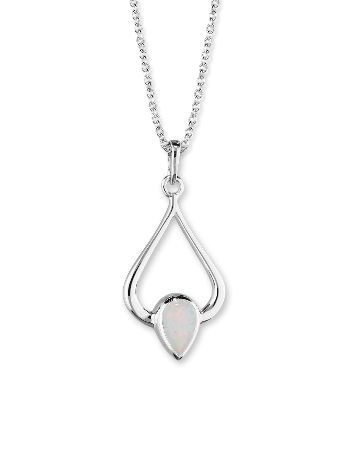 ORTAK 925 Sterling Silver Handmade Pendant Necklace Synthetic White Opal October Birthstone Libra Zodiac High Polished Scottish Fine Jewellery Made In Scotland