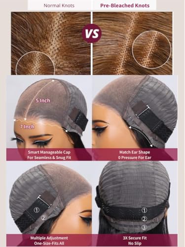 Image of Beauty Forever Bye Bye Knots Honey Blonde Highlight Glueless Wig Pre Plucked Pre Cut 3D Body Wave 7x5 Lace Front Wig Human Hair HD Lace Closure Wig Pre Bleached for Women 150% Density 22 Inch