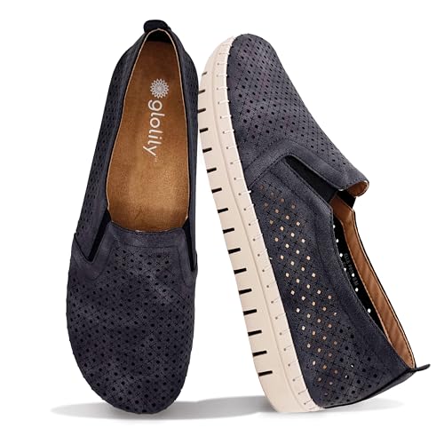 Glolily Elle Perf Women's Comfort Sneakers - Orthotic Lightweight & Flexible Walking Shoes with Arch Support, Comfortable Casual Fashion Shoes for Women