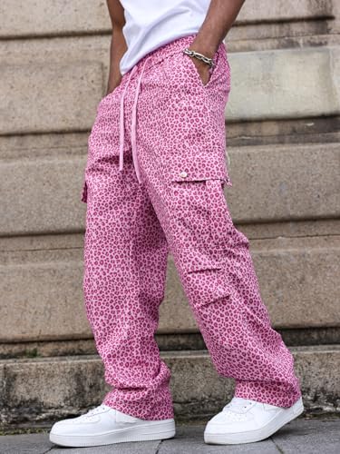 Men's Leopard Print Casual Pants, Pink and White, Casual Pants Party Prom PantsTrendy Personalized Pants3