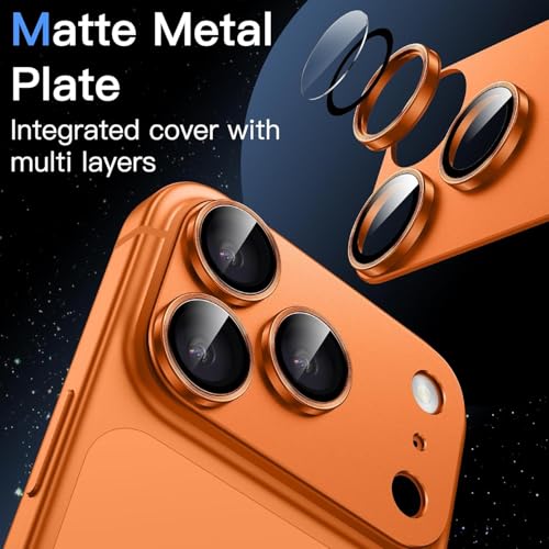 Image of Choiche Camera Lens Protector for iPhone 17 Pro Max 6.9-Inch, Full Coverage 9H Tempered Glass Ring Cover, Matte Metal Plate, Case Friendly, 1-Pack (Orange)