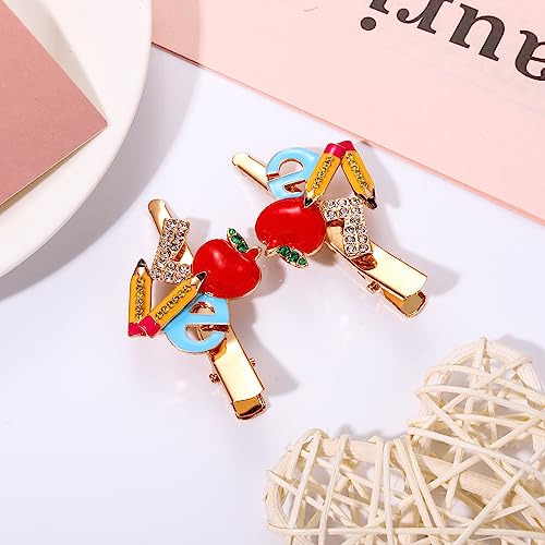 Pinzas de Pelo Anglesjell para Profesores, Clips de Pelo con Diseño de Lápiz y Manzana, 2 Piezas miniatura 4