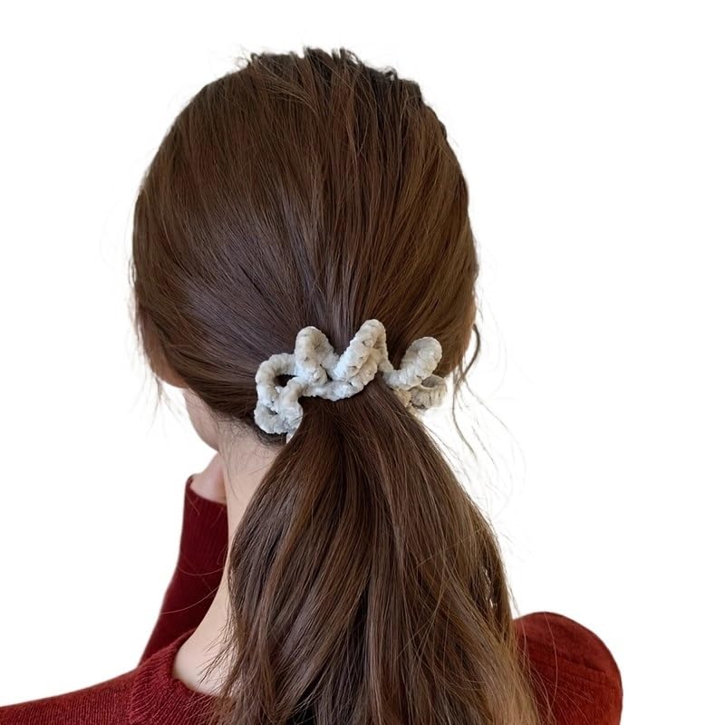 hair ties Winter Furry Chenille Telephone Cord Scrunchies Large Size Spiral Shape Hair Tie Rubber Band Elastic Hair Band Women Accessories hair bands (Color : Camel)