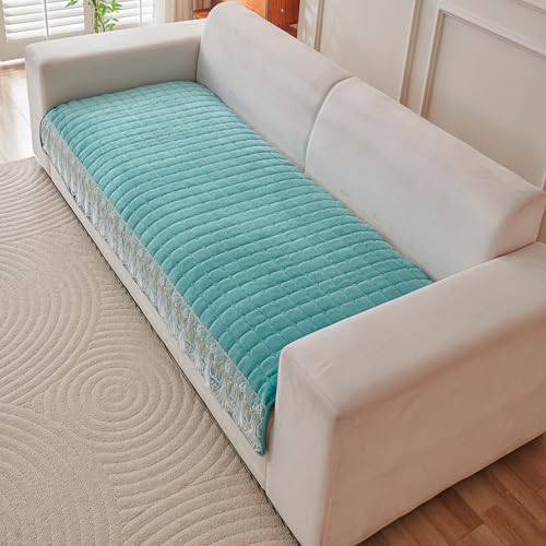Image of HOKIPO 'BelleLace Series' Imperial Milk Velvet Sofa Cover Mat for 1 Seater Sofa, Lace Design, Teal (AR-5962-TEAL*1)
