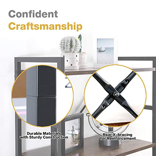 Haton Bookshelf, 5-Tier Wood Bookcase with Metal Frames, 5-Shelf Industrial Storage Shelf Organizer, Modern Tall Display Shelf Racks Open Wide Standing Shelving Unit for Home Office Study 62-inch - Thumbnail 6