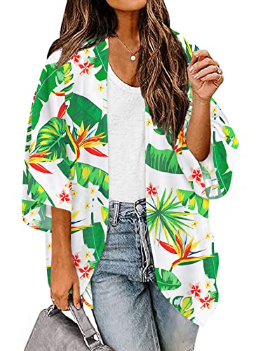 Image of MayBuy Women's Flowy Summer Chiffon Kimono Cardigans Tops Boho Floral Beach Cover Ups Casual Loose Shirts