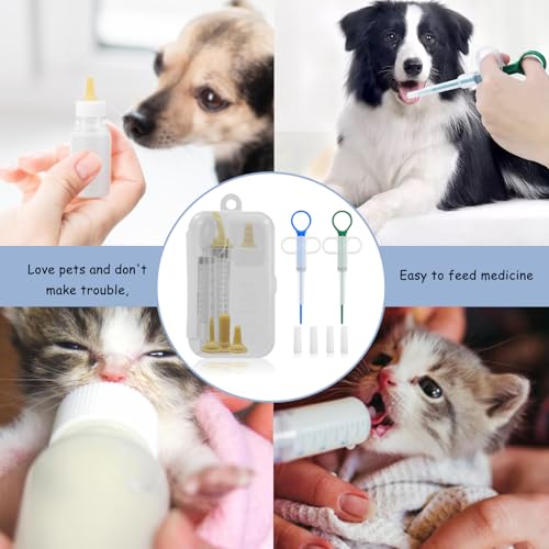RFYTDCF 11 Stück Aufzuchtflasche Katze mit Tablettengeber für Katzen, Aufzuchtmilch Katzen Set Abnehmbar Haustier Fütterung Silikon Nippel und Spritzen Mini Flasche Messbecher für Katzenaufzuchtmilch