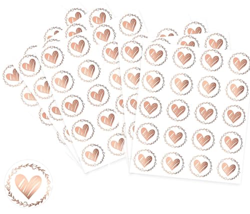 120 Pièces de Sceaux d'Enveloppe de Coeur, Transparent Autocollants Enveloppe Mariage, Personnalisés Etiquettes de Sceaux Relief Auto-Adhésives (rosegold)