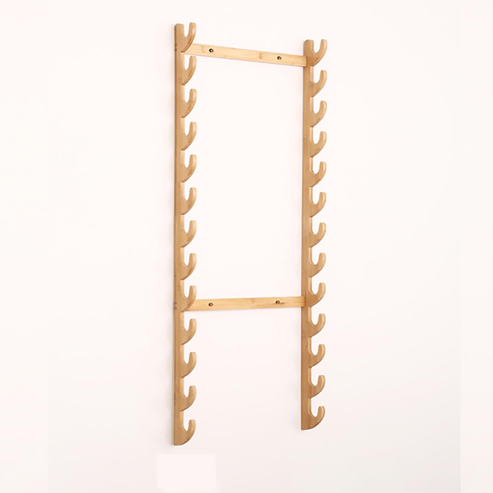 Hjhuua Wood Color Wall Mount Bamboo Sword Stand Katana Stand,Multilayer Weapon Rack Flute Stand,Weapon Display Stand,Large Classic Wood Sword Mount Weapon Stands (12~13Tier)