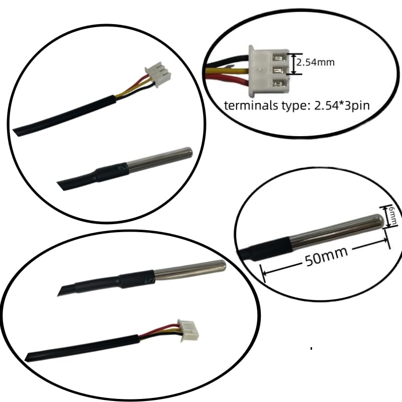 5pcs Waterproof DS18B20 Digital Temperature Sensor is 1 Meter Long with XH2.54 * 3pin Terminals
