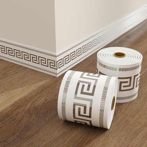 2 rollos Flexible Rodapies Autoadhesivo,10CMx2mmx5m PVC Zocalo,Copete Encimera Tira Decorativa,cinta de sellado de juntas,Fácil de cortar,para pared,suelo(10 metros en total)