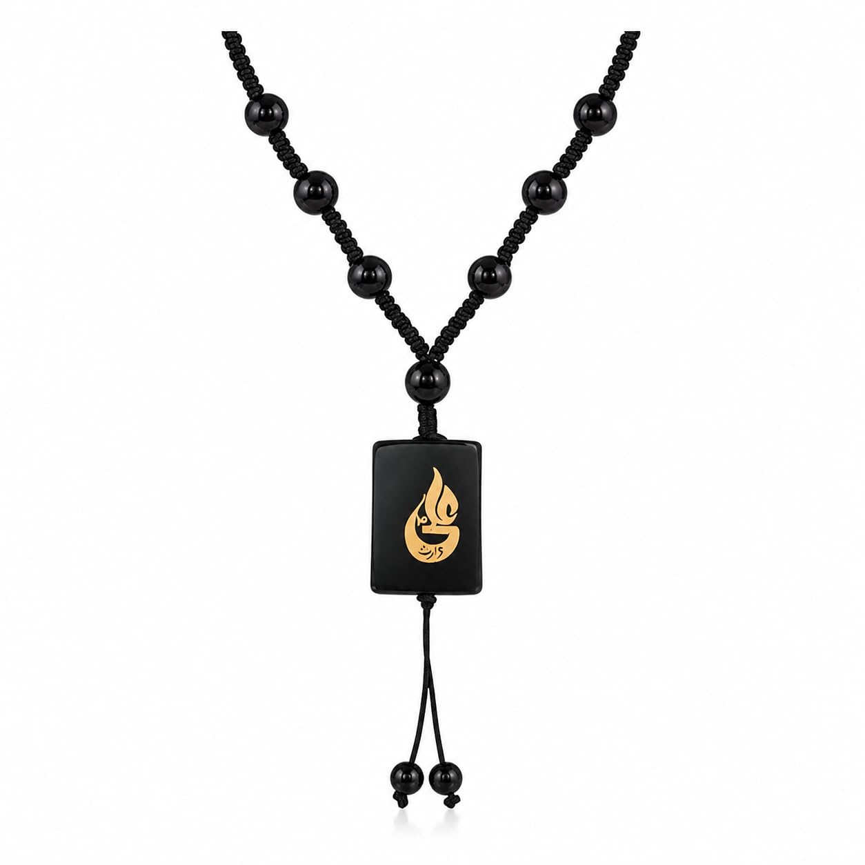 Muslim Arabic Allah Prayer Square Shape Black Crystal, Cotton Dori Necklace Chain for Men and Women-image-36