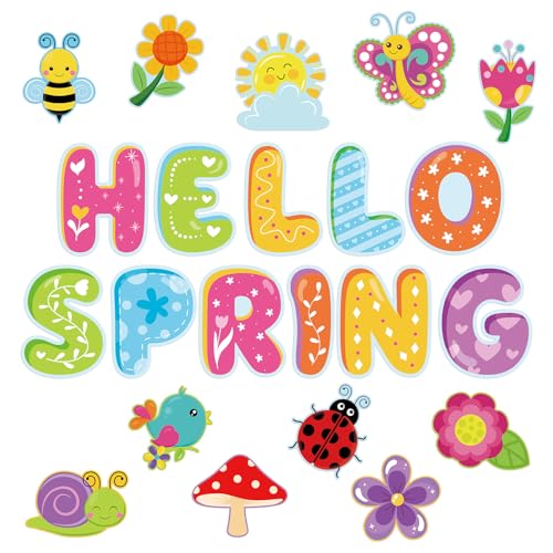 Hello Spring Bulletin Board Decorations Colorful Flower Cut Outs Spring Summer Wall Decoration for School Classroom Home Floral Party Supplies