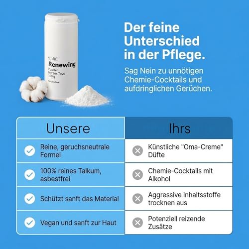 Sinful Talkum Puder für Silikon, Latex & Gummipflege - Vegan & Parfümfrei Talcum Powder - Talkum Puder Gummipflege - Latex Pflege - Talc Powder Silikon Pflege - Talkumpuder für Sexspielzeug - 150 g