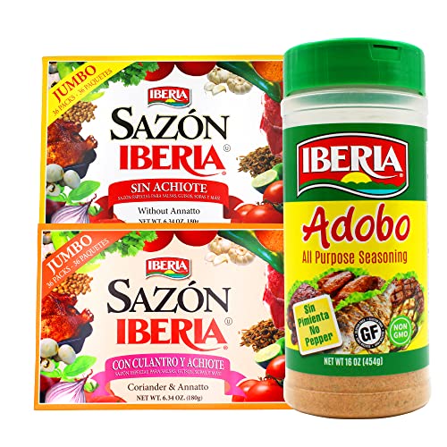 Iberia Sazon Without Annatto,6.34 oz (36 Packs) + Sazon with Coriander and Achiote,6.34 oz (36 Packs) + Iberia Adobo Without Pepper, 16 oz image 2