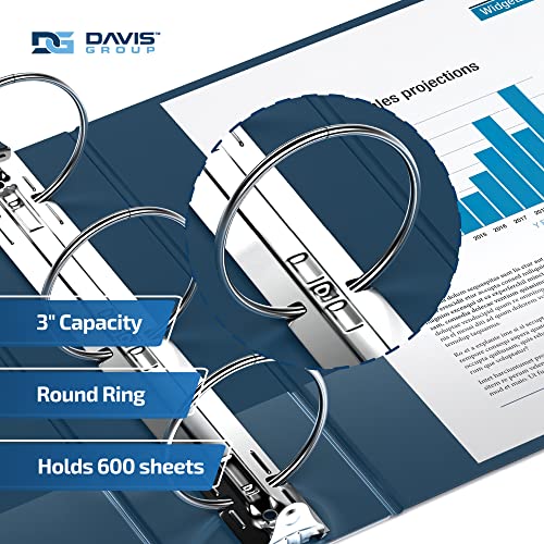 Image of Easyview 3-Ring Binder, Clear-View Cover, 3 inch Round Rings, Navy Blue, 6 Pack | Heavy-duty binder, fits 8.5 inch x 11 inch paper, customizable cover, made in Canada, ideal for school or office use
