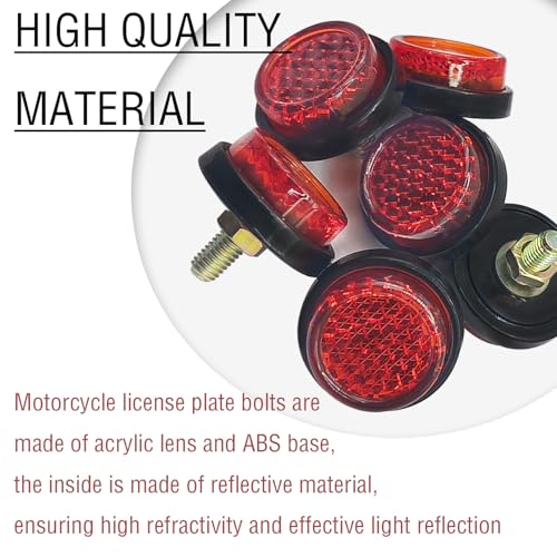 Image of Motorcycle License Plate Bolts and Nuts, 6 Pcs Mini Reflector Tag Screws, M5 Round Reflective Fasteners for Motorcycle License Plate Bracket, Bicycle, Car, and Trailer - Red