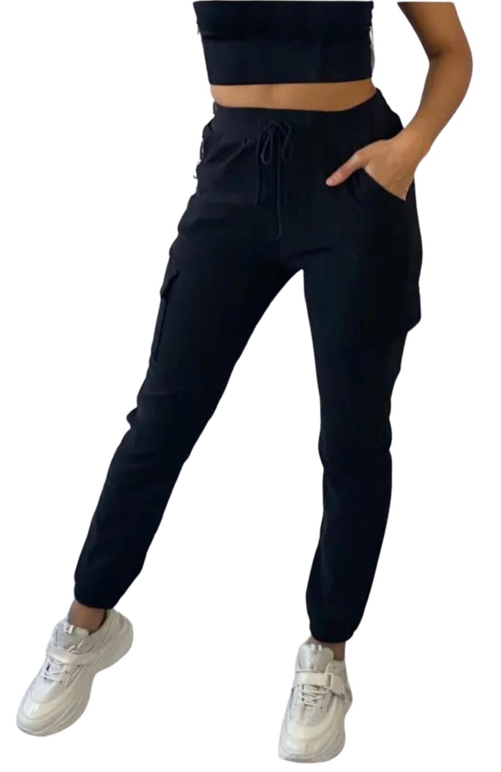 STAR FASHIONLadies Combat Cargo Pocket Slim Fit Trousers Womens Elasticated Waist Casual Wear Trouser Pants with Drawstring Sports Joggers