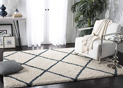 Image of Handwoven Microfibre 3D Rug for Living Room (Ivory & Teel Blue, 8 X 8 Feet (Square), Microfibre)