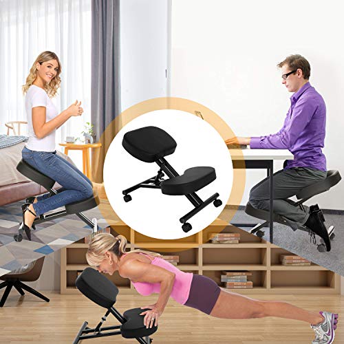 Himimi Ergonomic Kneeling Chair, Posture Corrective Chair, Adjustable Stool for Home and Office, Angled Seat for Neck & Back Pain Relief - Black