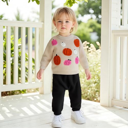 Toddler Baby Boy Girl Halloween Outfit Pumpkin Ghost Embroidery Knit Sweater Sweatshirt Infant Fall Winter Clothes2