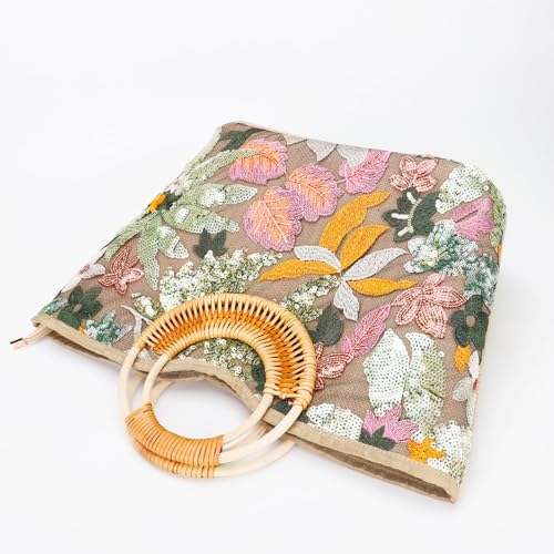 Bolso Tote de mujer con asa de bambú y bordado miniatura 5