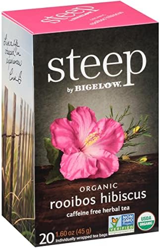 steep by Bigelow Organic Rooibos Hibiscus Herbal Tea, Caffeine Free, 20 Count (Pack of 6), 120 Total Tea Bags