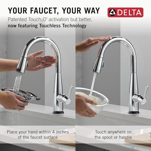 Image of Delta Essa Touchless Kitchen Faucet with Touch Technology, Chrome Kitchen Sink Faucet with Pull Down Sprayer, Single Hole, Chrome 9113TL-DST