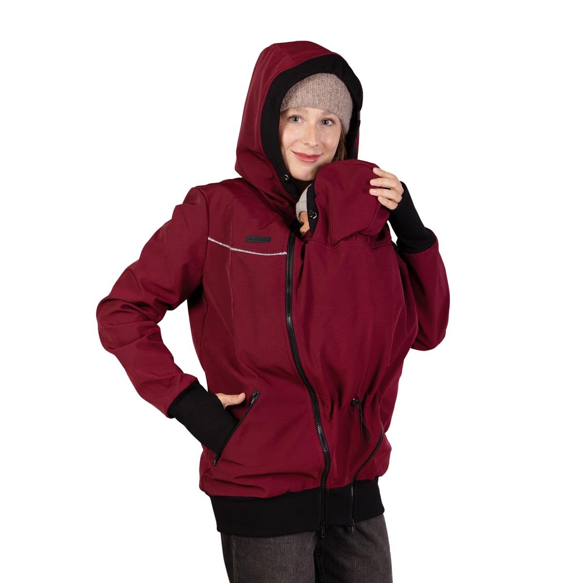 Viva la Mama - 4in1 Allwetter Tragejacke für Vorn- und Rückentragen Umstandsjacke Softshell - AVENTURIS - Burgunder - L