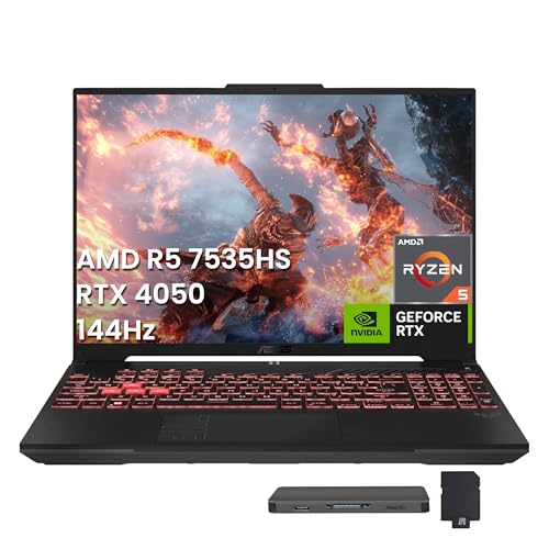 Image of ASUS TUF A16 16 inch FHD+ 144Hz Gaming Laptop, AMD Ryzen 5 7535HS, GeForce RTX 4050, 64GB DDR5 RAM, 4TB SSD, Backlit Keyboard, Num Pad, Copilot, Wi-Fi 6, Black, Win 11 Pro, 1TB Docking Station Set
