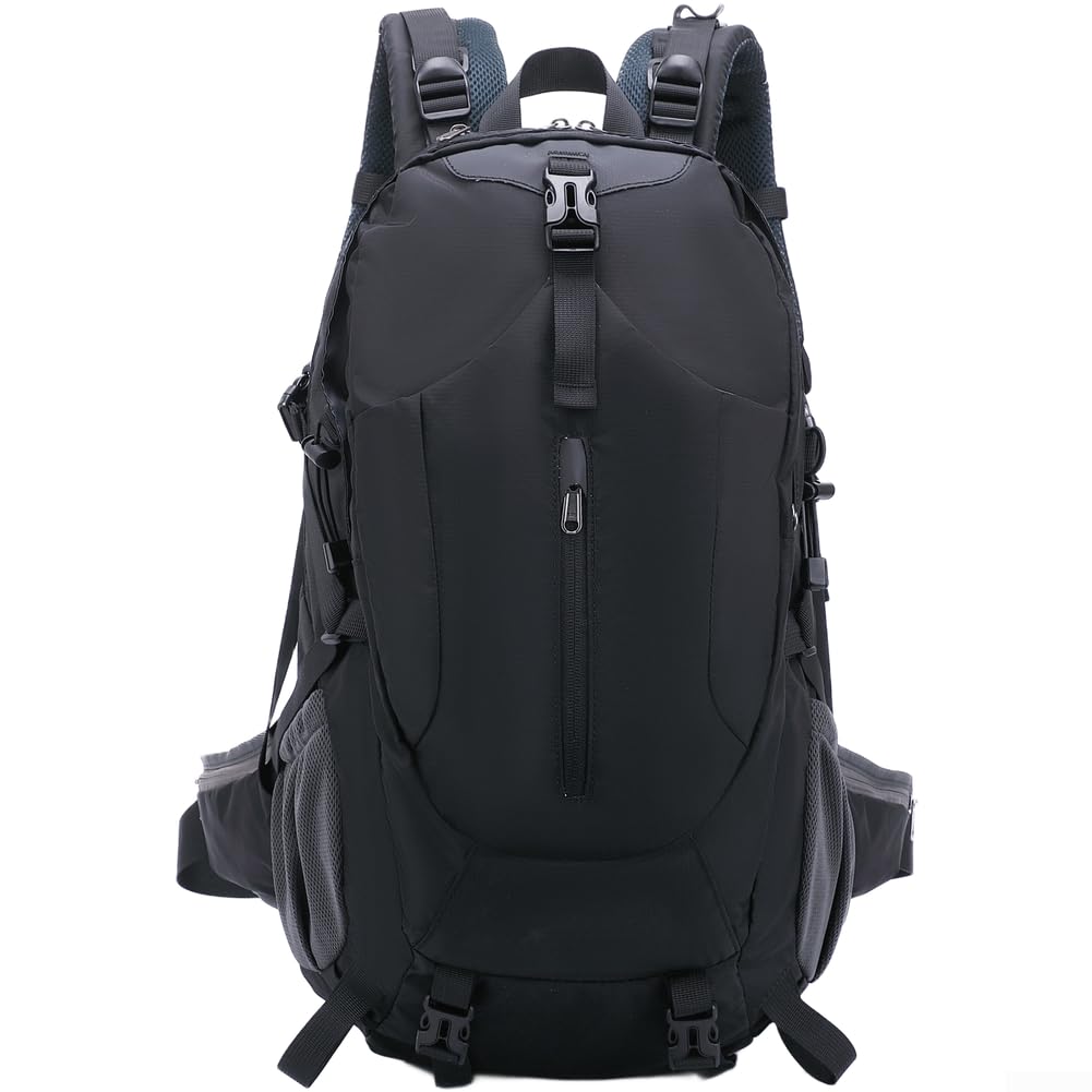 Zaino da trekking di grande capacità, 36-55 l, impermeabile, da viaggio, con copertura antipioggia, per campeggio, trekking, uomo e donna (grigio scuro)