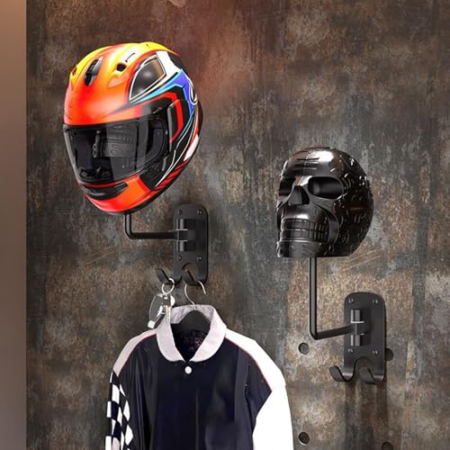 Soporte de pared para casco de moto con diseño de calavera negra 3