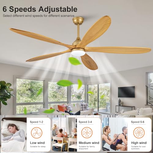 Image of OKDNEG 72 Inch Ceiling Fans with Lights and Remote, Gold 5 Blade Outdoor Ceiling Fans,3CCT Dimmable,Timer,Quiet DC Motor,6 Speed,Indoor Outdoor Ceiling Fan for Offices Farmhouse Gazebo Patio