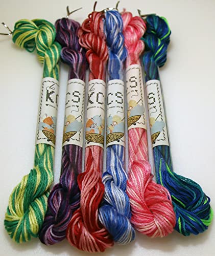 Image of KCS Big skeins of 25 Meters Size 25 Color Variegated Cross Stitch Stranded Threads,6 skeins,03