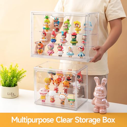 Image of 2 Pack Acrylic Display Cases for Collectibles, Clear Display Case for Figures, 3 Tier Display Shelf Boxes Miniature Display Case, Dustproof and Stackable Action Figure Display Cases (2, Small)