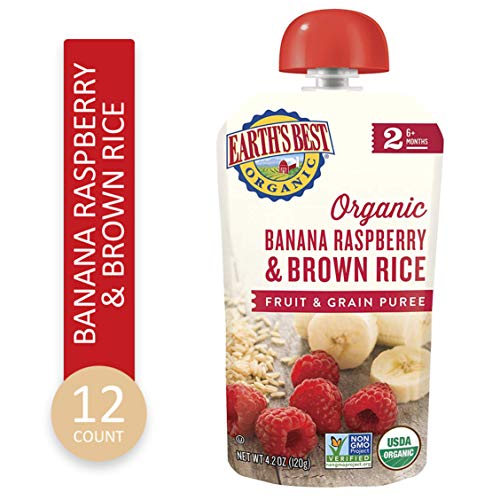 Earth's Best Organic Stage 2 Baby Food, Banana Raspberry and Brown Rice, 4.2