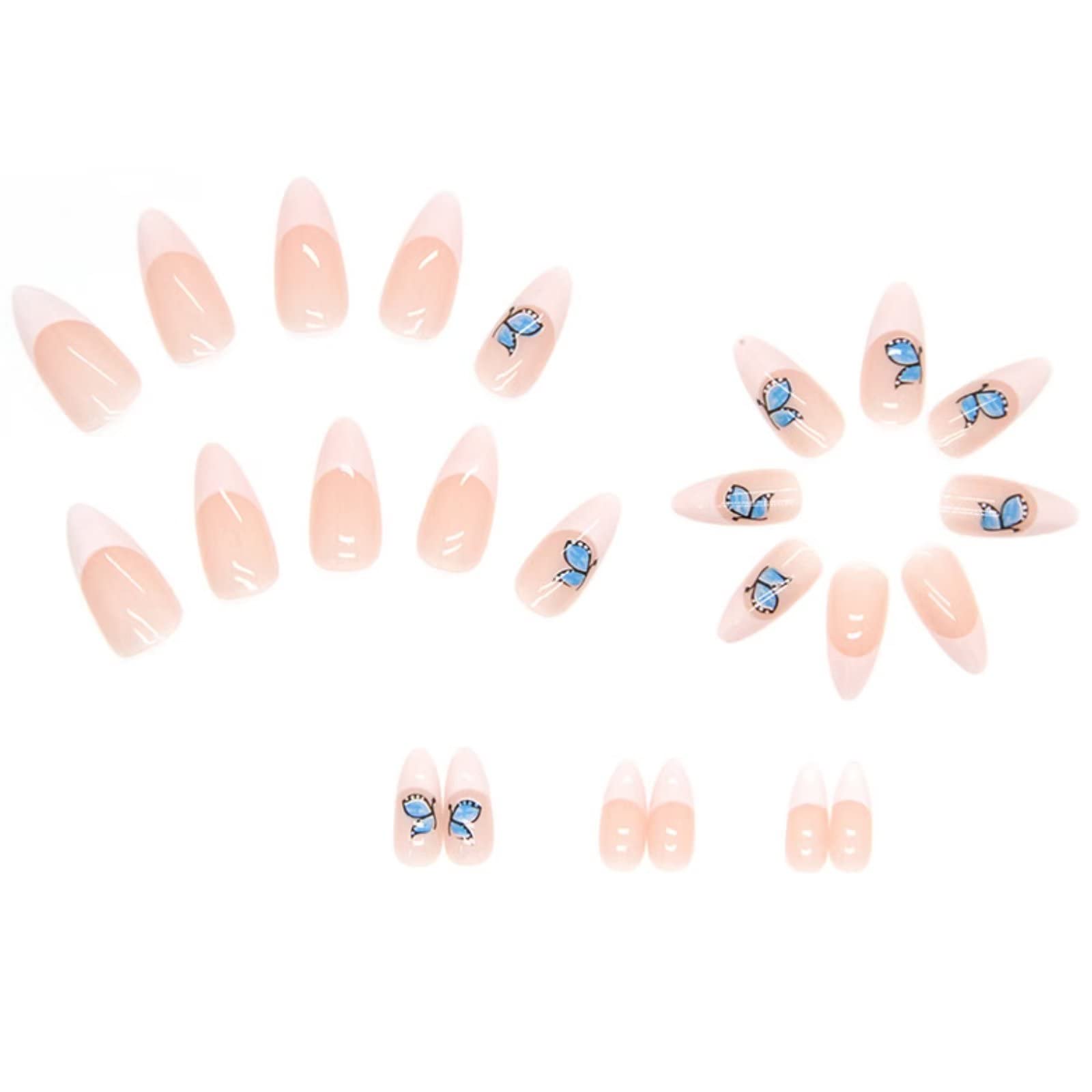 RUNRAYAY Blue Butterfly Acrylic Fack Nails Short with French Tips - Image 4