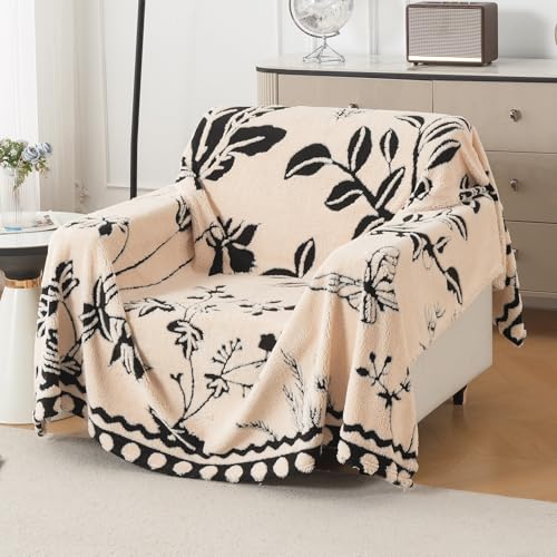 Image of HOKIPO Plush Sherpa Sofa Cover for 1 Seater Sofa | Thick Cozy Washable Sofa Throw | Full Protection Sofa Cover, 'Noirea Series' Butterfly Garden (180x180 cm) (AR-6651-D7)