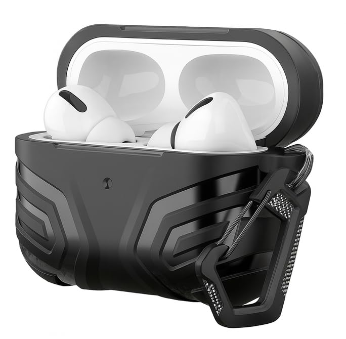 Image of Military Grade Case for Apple AirPods Pro 3 (2025), Shockproof Hard Cover with Carabiner (Black, Military Grade)